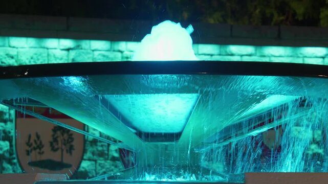 Victoria, BC, Canada &ndash; June 14, 2026: Illuminated public fountain at night