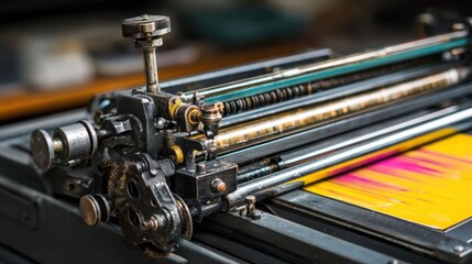 Fototapeta premium Intricate Polished Steel Mechanism of a Sophisticated Vintage Printing Press in Operation