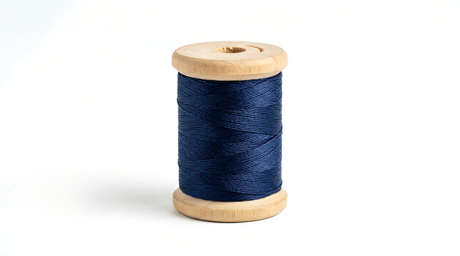 Blue Sewing Thread Spool Isolated on White Background for Tailoring, Embroidery, Textile Manufacturing, and Craft Projects