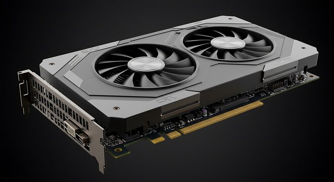 Dual-Fan Graphics Card: Dark Render, Deep Texture
