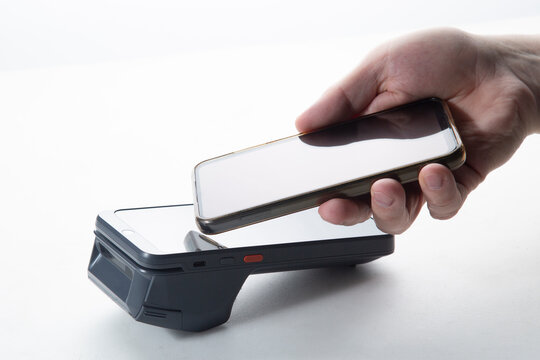 Payment terminal. Payment from a mobile phone via a terminal in the store.
