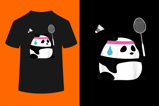 Exhausted Badminton Panda - Funny Cute Shuttlecock Animal T-Shirt
