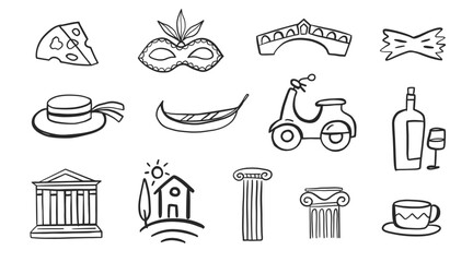 Italy vector icon set with Venetian mask, gondola © Artrise Stocker