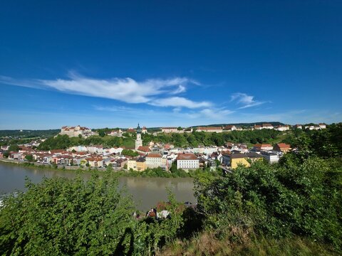 Burghausen Panorama Burg und Altstadt, Bayern, Deutschland