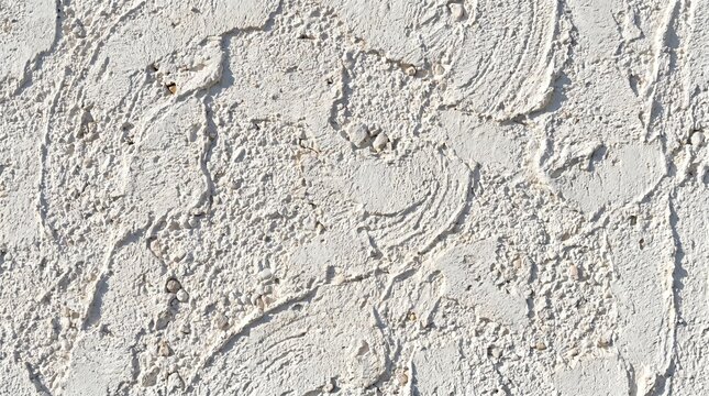 Rough white stucco wall texture with decorative plaster brush strokes