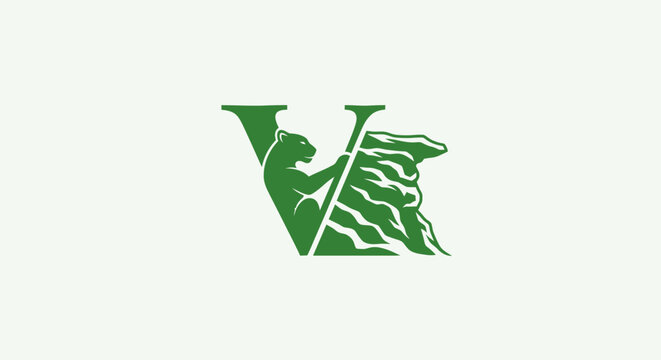 Green V Letter Logo with Abstract Wave Design.