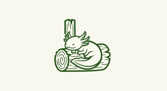 Cute cartoon echidna resting on a log.