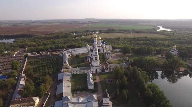 Drone pulling back over Dzerzhinsky monastery