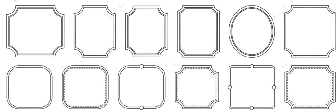 Decorative Vintage Frames Set, Classic Outline Borders with Ornamental Rectangle Oval and Square Templates