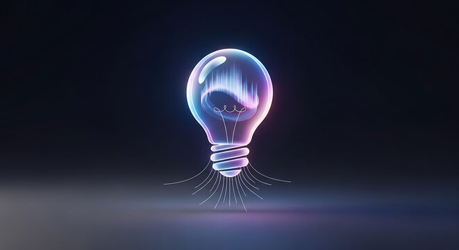 Glowing lightbulb emits rays in dark room with technology concept