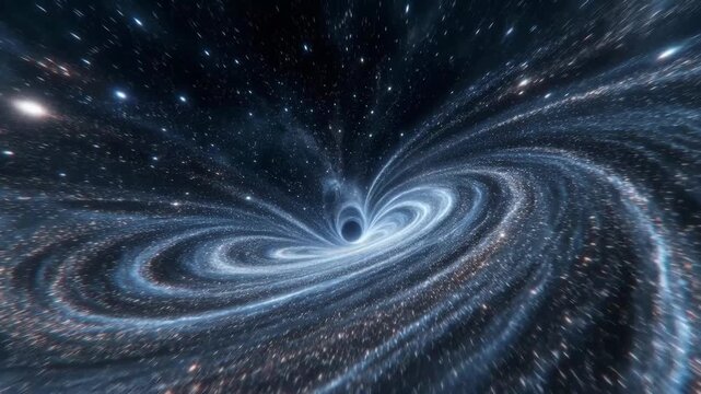 Spiral galaxy with swirling stars shown in cosmic style on dark space background, concept of universe mystery