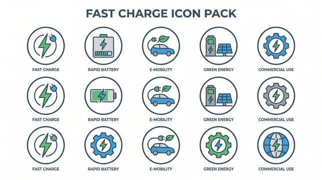 Fast Charging Icons Pack Technology.