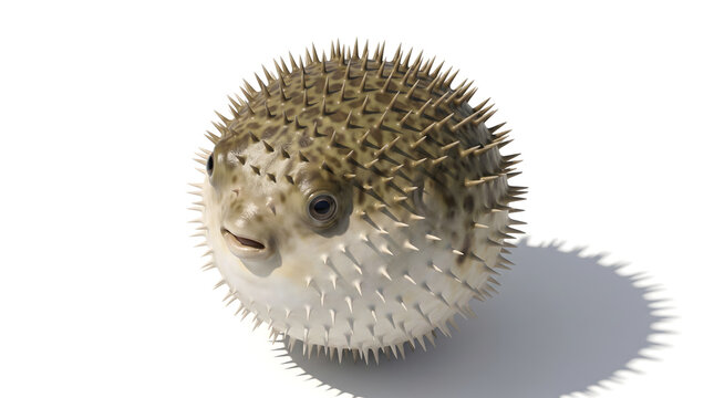 Spiky Pufferfish Blowfish Porcupinefish Side Profile 3D Render Isolated on White Background