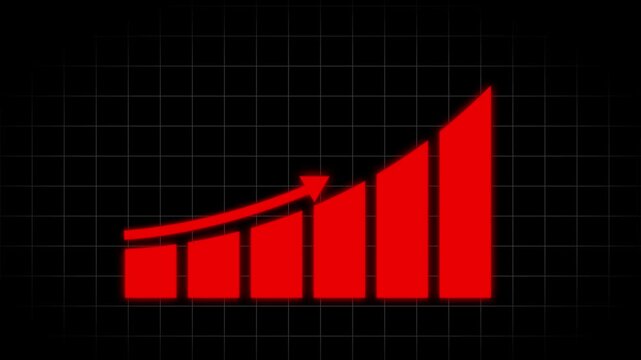 Business growth concept in graph chart showing marketing sales profit increasing to future target, red color graph chart on grid background animation.