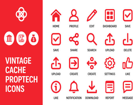 Vintage cache proptech icons set for web and mobile applications
