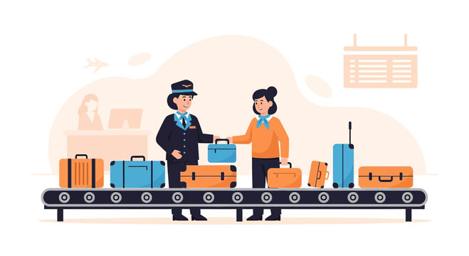 Airport Security Checkpoint: Officer inspecting luggage on conveyor belt before flight