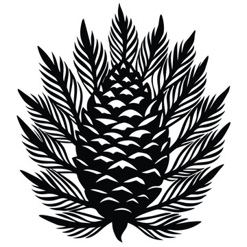 Black silhouette of a juniper cone surrounded by leaves