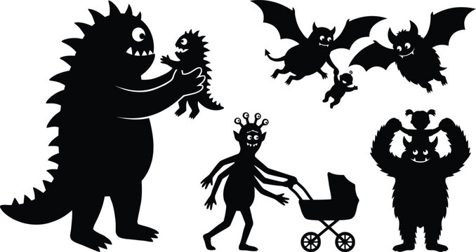 Cartoon monsters and creatures illustration