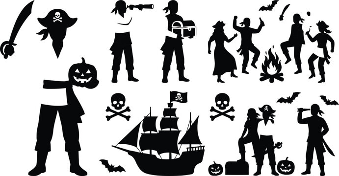 Halloween pirate party vector icons set