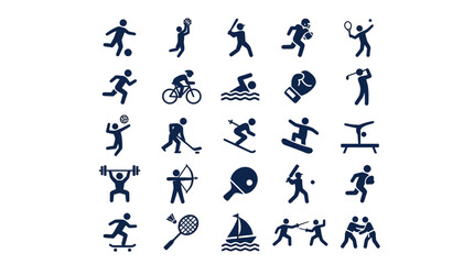 Obraz premium Various sports icons depict athletes engaging in different activities like running, swimming, and tennis.