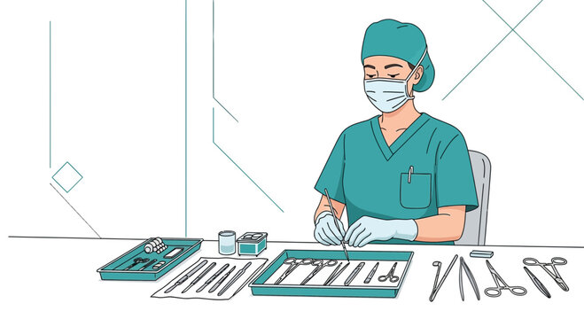 Surgeon Preparing Surgical Instruments for Operation in Sterile Operating Room