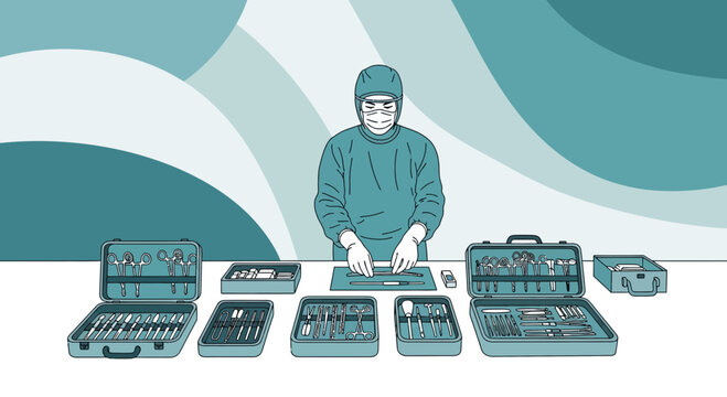 Surgeon Preparing Surgical Instruments for Operation, Medical Equipment Display