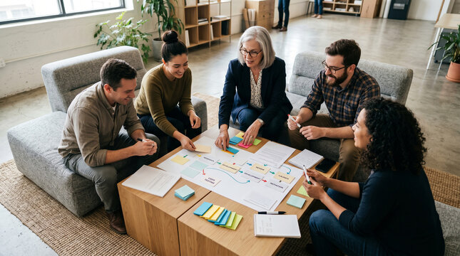 Remote Work Training Group Mapping Process With Paper Cards And Coaching