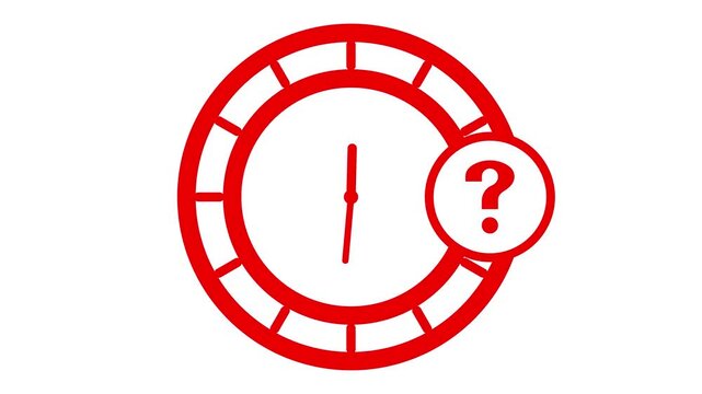 Red Minimalist Clock Animation with Question Mark Icon on White Background 4k animation video.....