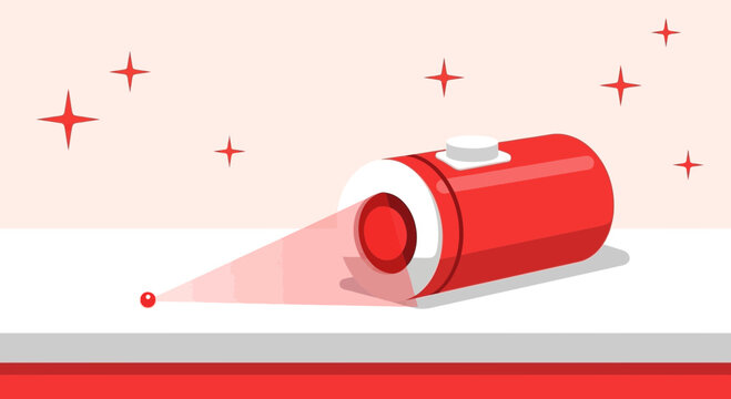 Red laser pointer shining a red dot on a surface with sparkling stars background