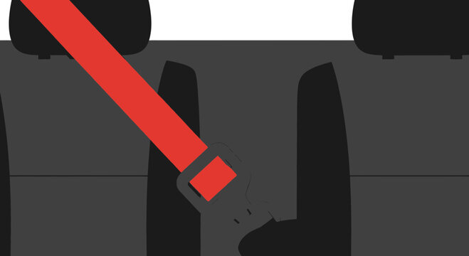 Red Seatbelt Buckled in Car Interior, Safety Concept