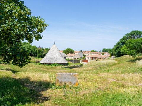 Icehouse of the garrison of the Citadel of Brouage in Charente-Maritime, seen from the Richelieu Bastion with the roofs and bell tower of the Royal City in the background
