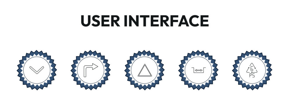 user interface outline icon set. drop down, turn right arrow, triangular, 6 ps and more. linear vector collection. editable stroke