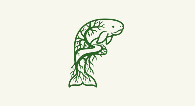 Illustrated green tree forming animal shape silhouette.