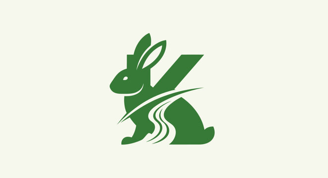 Green rabbit logo with dynamic brush stroke design.