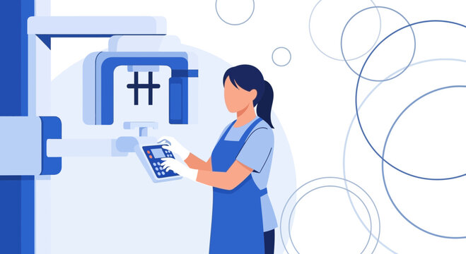 Dentist Operating Panoramic X-ray Machine for Patient Dental Scan
