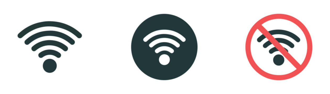 Wifi signal icons representing connectivity and internet access with no wifi symbols.