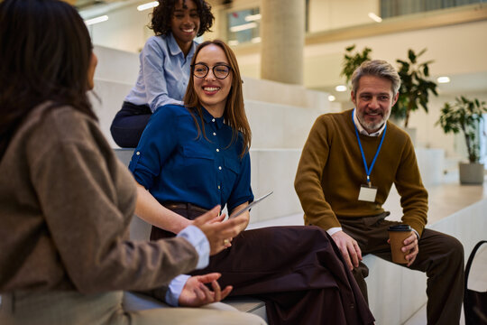 Diverse business team collaborating during an informal meeting