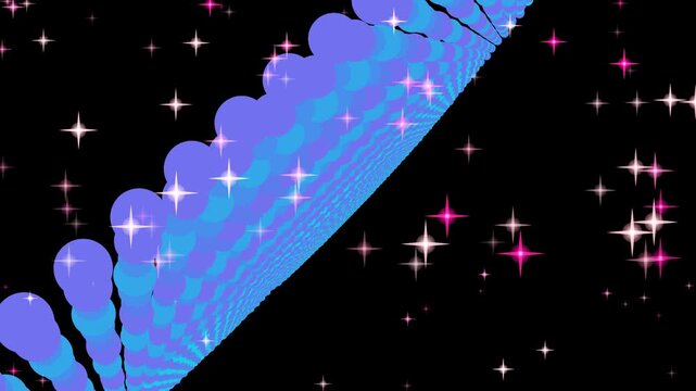Abstract Blue Scalloped Shape with Sparkling Stars Against a Black Background