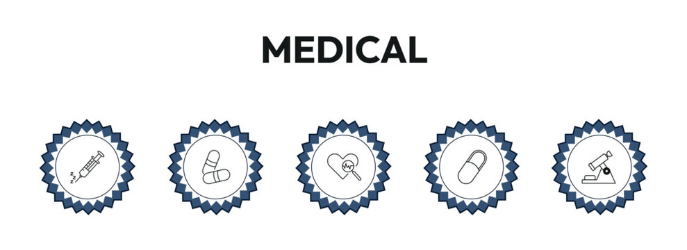 medical outline icon set. anesthesia, medical pill, medical heart scan, microscope tool and more. linear vector collection. editable stroke