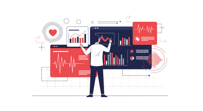 Doctor Analyzing Medical Data and Vital Signs on Digital Screens