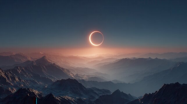 Partial solar eclipse with a glowing sun halo in a clear sky. 