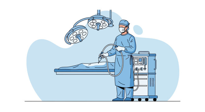 Surgeon Performing Operation with Anesthesia Machine and Surgical Lights in Operating Room