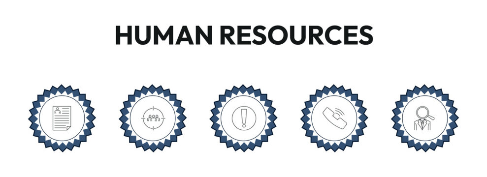 human resources outline icon set. curriculum vitae, target audience, urgent, job search and more. linear vector collection. editable stroke