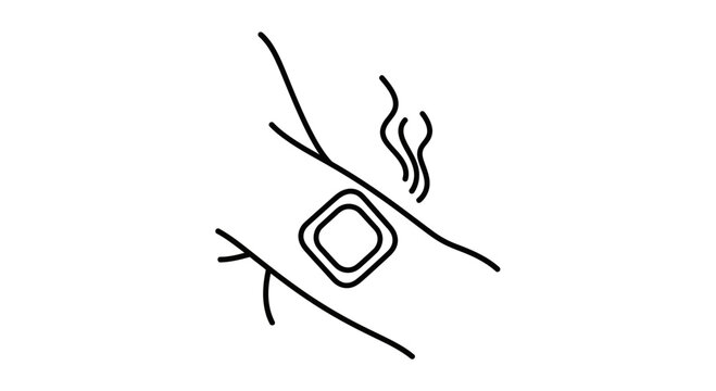 Close-up of a square patch with steam rising, applied to skin, symbolizing relief or treatment