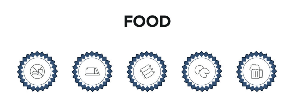 food outline icon set. no eating, butter, ribs, beers and more. linear vector collection. editable stroke