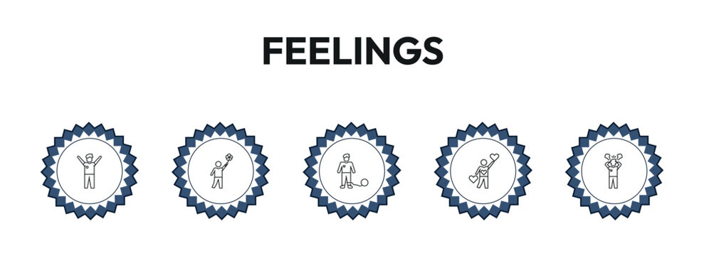 feelings outline icon set. awesome human, lucky human, guilty human, annoyed and more. linear vector collection. editable stroke