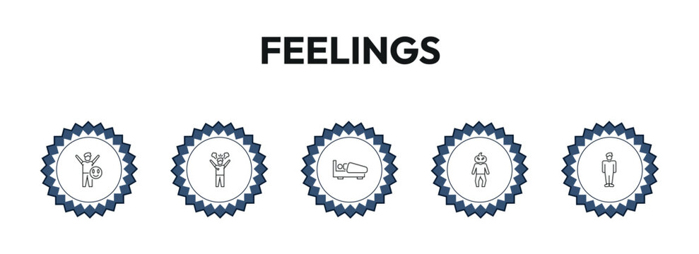 feelings outline icon set. positive human, angry human, sleepy human, free and more. linear vector collection. editable stroke