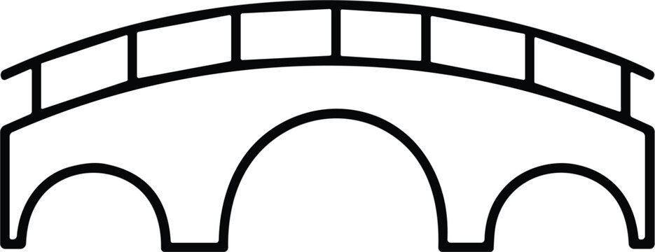 Stylized bridge silhouette with three arches and curved deck, simple architectural vector icon for construction, infrastructure, and design use