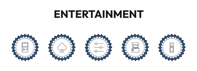 entertainment outline icon set. handheld game, ace of spades, controls, arcade game and more. linear vector collection. editable stroke © Design_Farm
