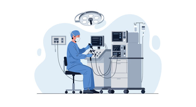 Surgeon Operating Anesthesia Machine in Modern Operating Room